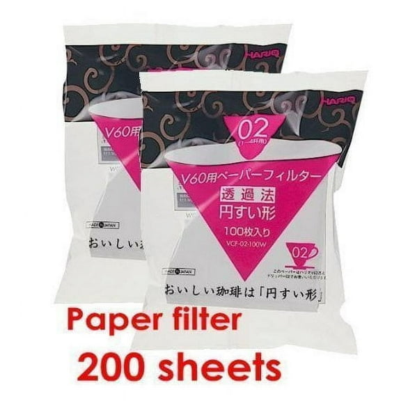 Hario 02 100 Count Coffee Paper Filter, White- Value Set of 2 Pack (Total 200 Sheets)