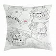 thumbnail image 1 of Kabuki Mask Decoration Throw Pillow Cushion Cover, Samurai Warrior Japanese Woman Portrait Drawings Sakura Blooms, Decorative Square Accent Pillow Case, 16 X 16 Inches, Black White Pink, by Ambesonne, 1 of 2