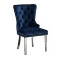 thumbnail image 3 of Dining Chairs Set of 2, Luxurious Upholstered Tufted Dining Chairs with Stainless Steel Legs and Pull R-ing Trim, Button-Tufted Side Chairs  for Living Room, Dining Room, Blue, 3 of 9