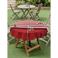 thumbnail image 3 of Outdoor Tablecloth with Umbrella Hole and Zipper, Nautical Anchor Round Table Cloth 54 Inch Waterproof Tablecloth, Red White Geometric Horizontal Stripes Picnic Table Cover for Patio Camping, 3 of 7