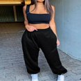thumbnail image 2 of Pantalon de Jogging Élastique Taille Haute avec Poches pour Femmes, Danse, Sport, Décontracté, en Coton, Ample, Gris, 2 of 5