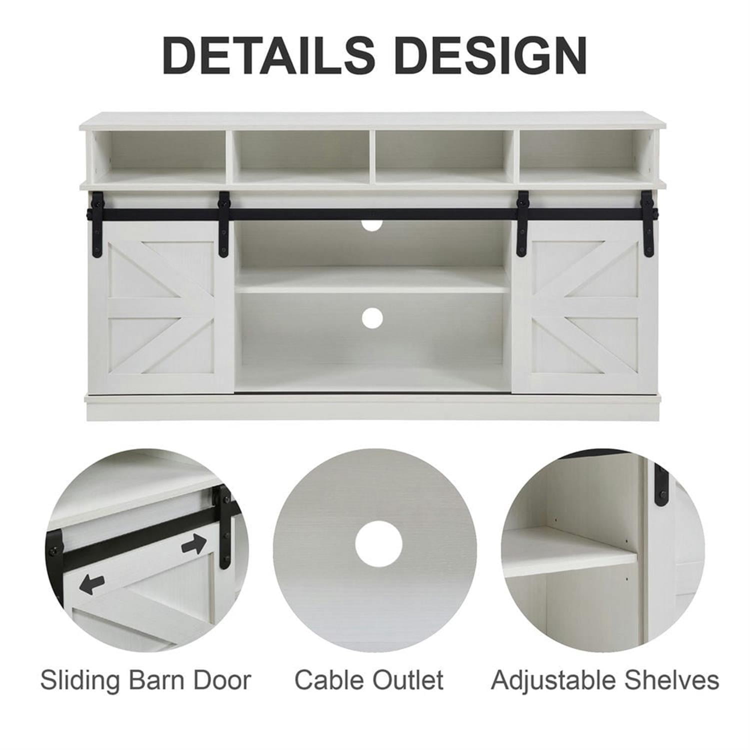 Demi Bonn Modern TV Stand with Sliding Barn Door, Farmhouse Wood Entertainment Center, Storage Cabinet Table Living Room with Adjustable Shelves for TVs Up to 65", White