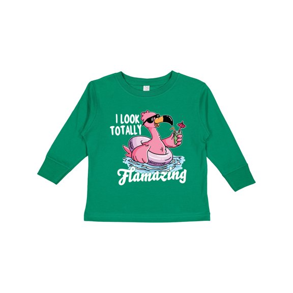 Inktastic I Look Totally Flamazing with Flamingo in Sunglasses Boys or Girls Long Sleeve Toddler T-Shirt