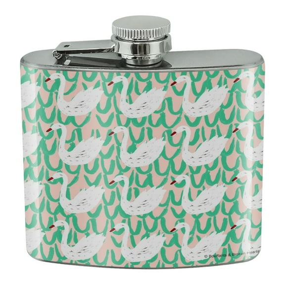 White Swans Swimming Pattern Stainless Steel 5oz Hip Drink Kidney Flask