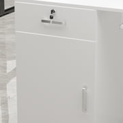 MONSLIPA L-Shape Reception Desk, Home Office Desk with Keyboard Tray, Open Shelves and Lockable Drawer,55 inch