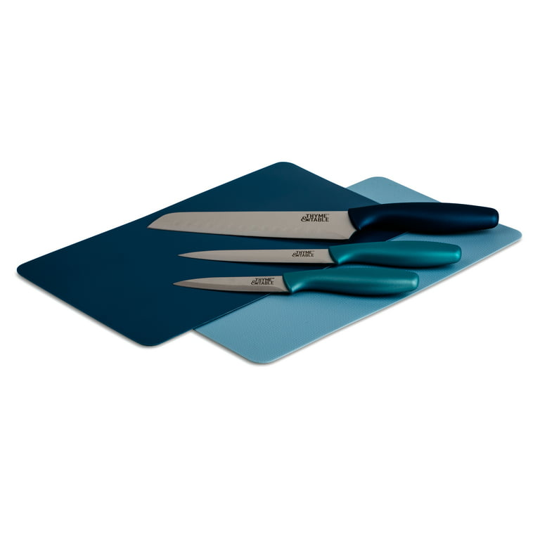 THYME & TABLE 5 PIECE KNIFE & CUTTING MAT SET (3 KNIVES, 3 SHEATHS