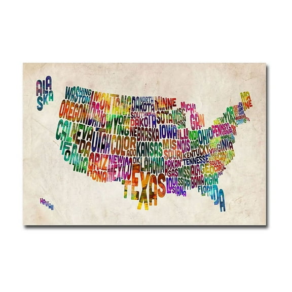 Trademark Art "United States Text Map II" Canvas Wall Art by Michael Tompsett