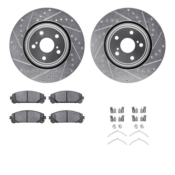 Dynamic Friction Company Front Brake Rotors-Drilled and Slotted-Silver with 5000 Advanced Brake Pads includes Hardware 7512-76164