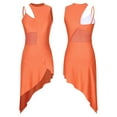 thumbnail image 5 of Aislor Womens Latin Ballroom Dance Dress Lyrical Salsa Sheer Mesh Asymmetrical Hem Leotard Dancewear Orange M, 5 of 7