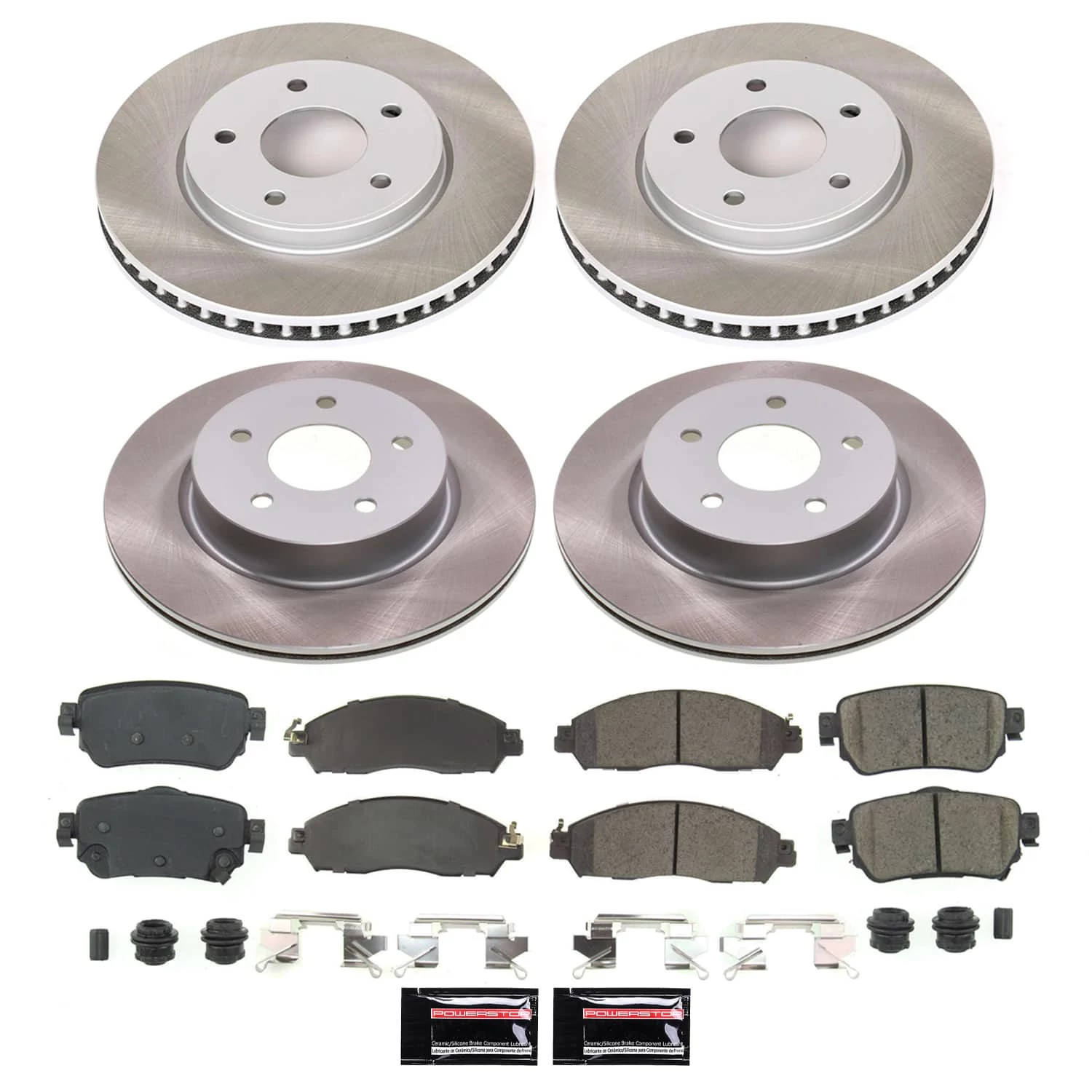 PowerStop Front and Rear Semi-Coated Rotor and Low-Dust Ceramic Brake Pad Kit SC8274