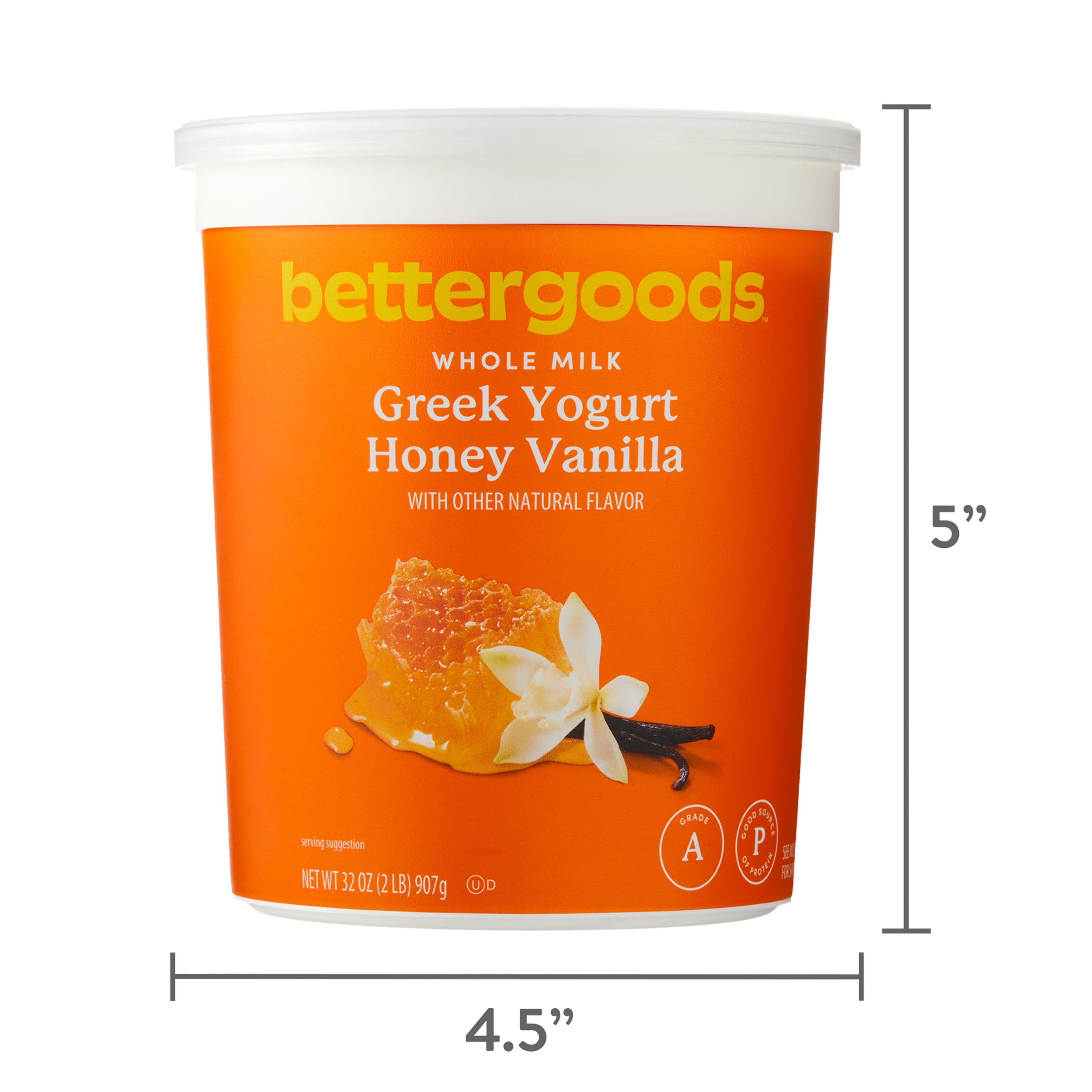 bettergoods Honey Vanilla Whole Milk Greek Yogurt, 32 oz Tub