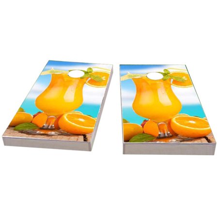 Skip's Garage Orange Drink Solid Wood Cornhole Board Set