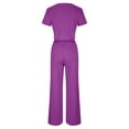 thumbnail image 4 of Brilliant Two Piece Outfits Women Plus Size Women Fall Temperament Casual Solid Color Long Sleeved Top+wide Leg Long Pants Suit Set Purple XL, 4 of 8