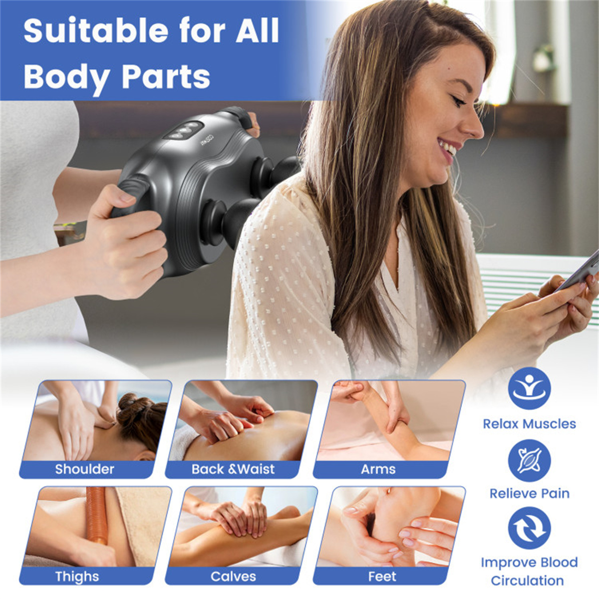 Deep Tissue Muscle Massager Gun with 3 Attachments & 3 Modes, Handheld Percussion Massager for Shoulder, Neck, Back Pain Relief, Electric Massage Gun for Athletes, Home Use, 2000mAh, 15min Auto-Off