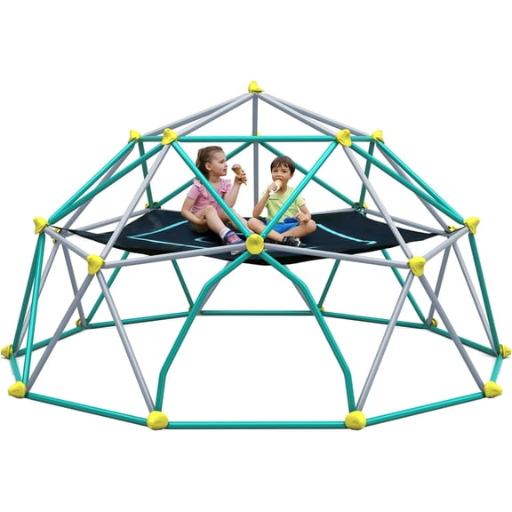 HappyToysWorld 13ft Outdoor Climbing Dome with Hammock - Geometric Dome Climber Playset for Kids Ages 3-12, Supports 1000lbs, Easy Assembly Jungle Gym