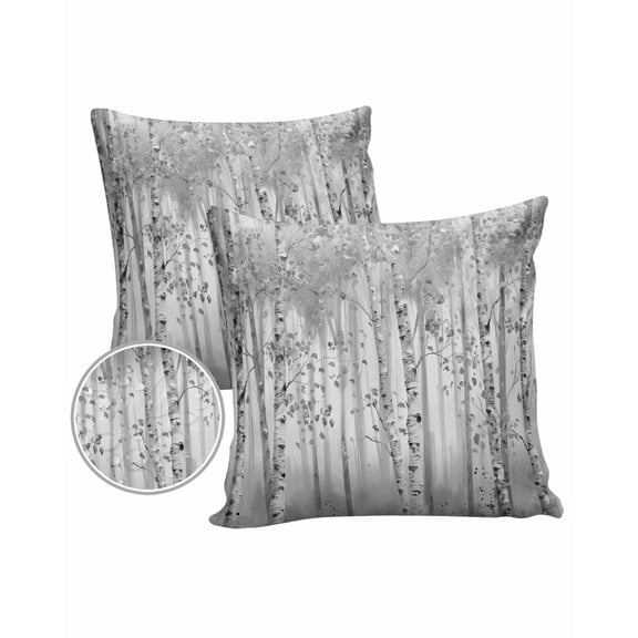 Pack of 2 Outdoor Pillow Covers, Grey Impressionist Forest Oil Painting Art Waterproof Square Throw Pillowcase Cushion Decorative Pillow Covers for Couch Patio Tent, 24x24 in