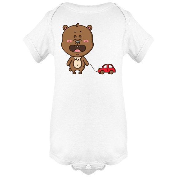 Happy Little Bear With Toy Car Bodysuit Infant -Image by Shutterstock, 6 Months