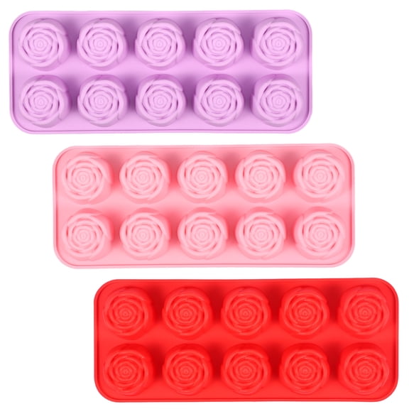 Fkszll 3PCS Flower Mold Silicone Multi Cavity Small Rose Flower Silicone Mold Non Stick Rose Shape Valentine's Day Mould for Jelly Mini Soap Cake Mousse Fkszll Ice Cream Tray Baking