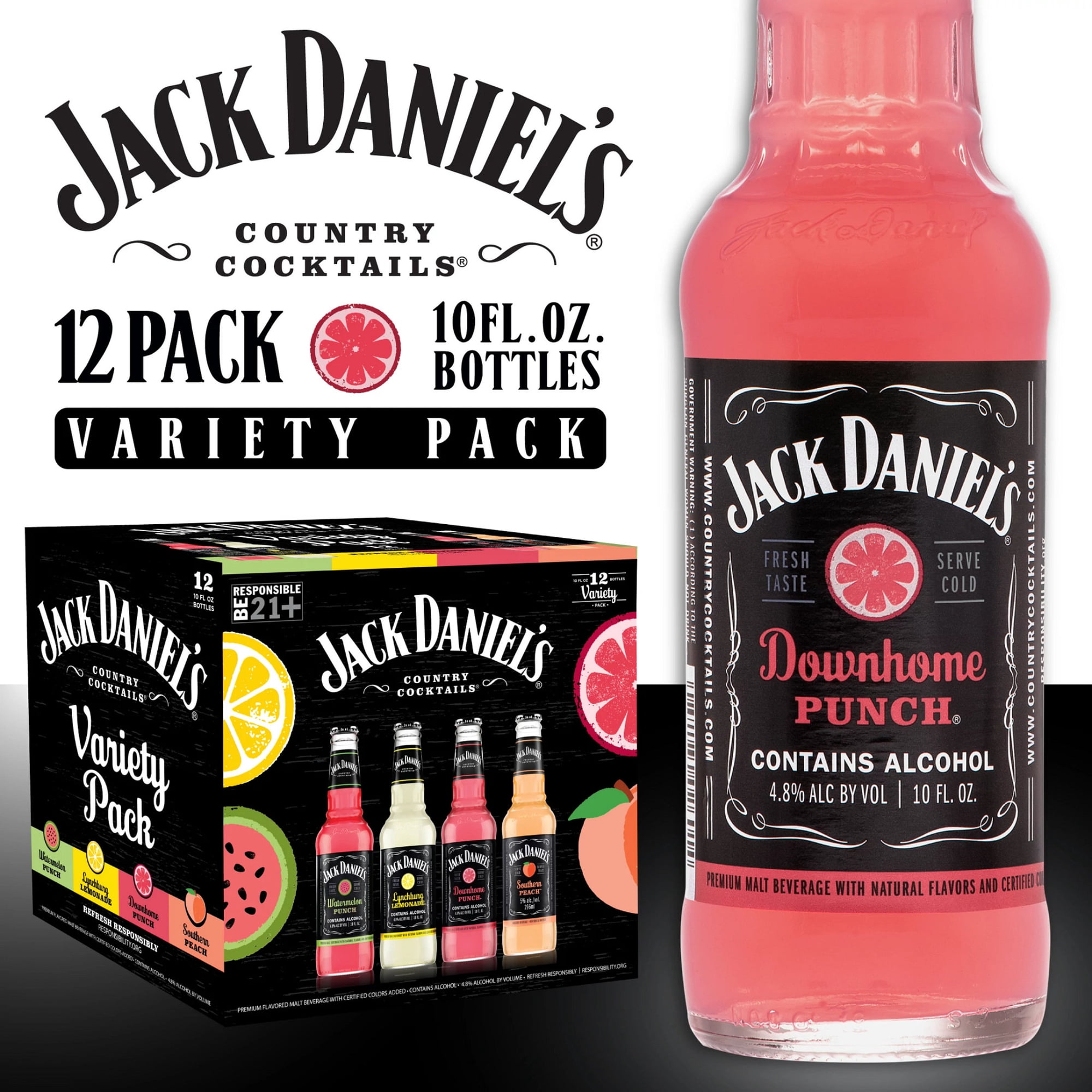 Jack Daniel's Malt Variety Pack Malt Beverage, 12 Pack, 10 fl oz Bottle, 4.8% ABV