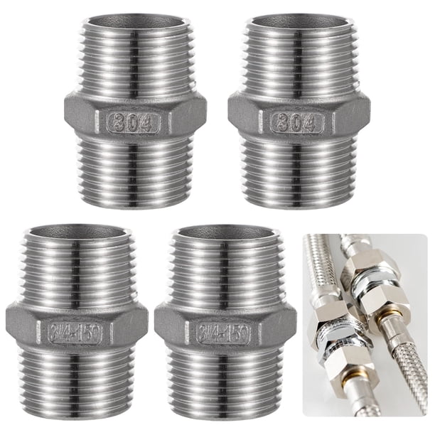 Niple hexagonal de 3/4" macho x 3/4" macho, 4 piezas de accesorios de tubería roscados macho NPT de 3/4", adaptadores de tubería macho NPT de acero inoxidable 304 para tuberías de agua, gas y combusti