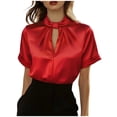 thumbnail image 2 of Vmvidoty Women's Dressy Business Casual Blouses Silk Puff Sleeve Tops Summer Outfits V Neck Pleated Work Shirts 2026 Red L, 2 of 7