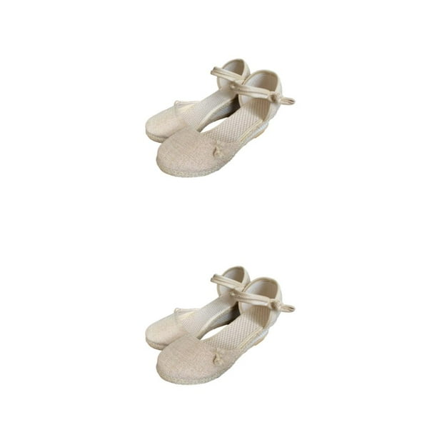 Jumpingount Sandalias de lona de lino Vintage con suela Oxford impermeables y antideslizantes para mujer, zapatos informales individuales Beige treinta y siete 2piezas