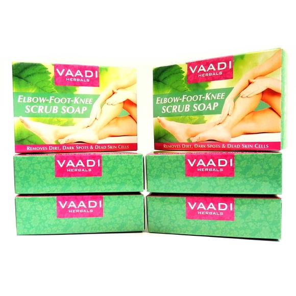 Jabón exfoliante para codo, pie y rodilla (jabón en barra) con exfoliante de almendras y nueces, cada 2,65 oz, paquete de 6 (16 oz) - Vaadi Herbals