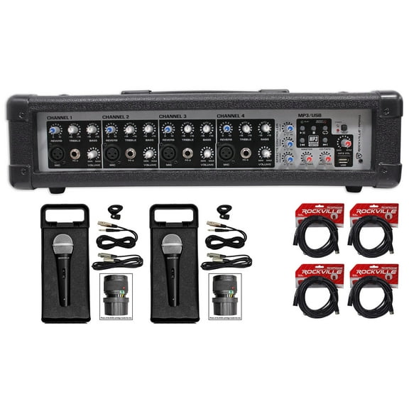 Rockville RPM45 1800w Powered 4-Channel Mixer Pro Mixing Amplifier, FX, Phantom