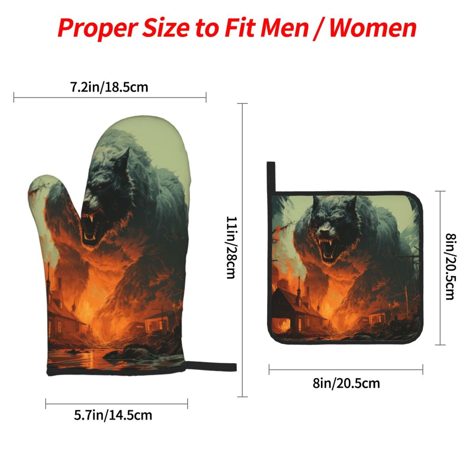Werewolf Night Cool Art 4Pcs Oven Mitts and Pot Holders Sets Oven Kitchen Gloves Hot Pads for Cooking BBQ Baking Grilling