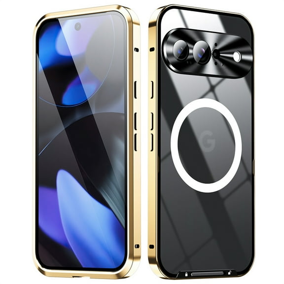 ELEHOLD Clear Case for Google Pixel 9, Luxury Never Yellowing Magnetic Case with Full Camera Lens Protection,Gold