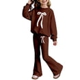 thumbnail image 4 of YMNXA Toddler Kids Girls Outfits Long Sleeve Round Neck Bow Print Pullover And Flare Pants Comfortable Fashion Elegant Sets For Casual Daily Wear,Brown,7-8 Years, 4 of 4