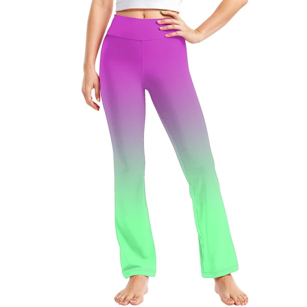 Odeerbi 2-13 Años Niñas Pierna Ancha Pantalones Yoga Gradiente Workout Danza Deportes Atlético Pantalones Elasticidad Lindo Alta Cintura Pantalones Pierna Recta