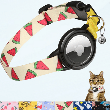 Upgraded AirTag Cat Collar, Integrated GPS Cat Collar with Apple Air Tag Holder and Bell [Beige], Safety Elastic Band Tracker Cat Collars for Girl Boy Cats, Kittens and Puppies