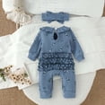 thumbnail image 3 of Faraee Newborn Baby Girl Floral Romper Set Waffle Knit Long Sleeve Ruffle Jumpsuit with Bow Headband 0 3 6 9 Months Infant Fall Winter Outfit, 3 of 7