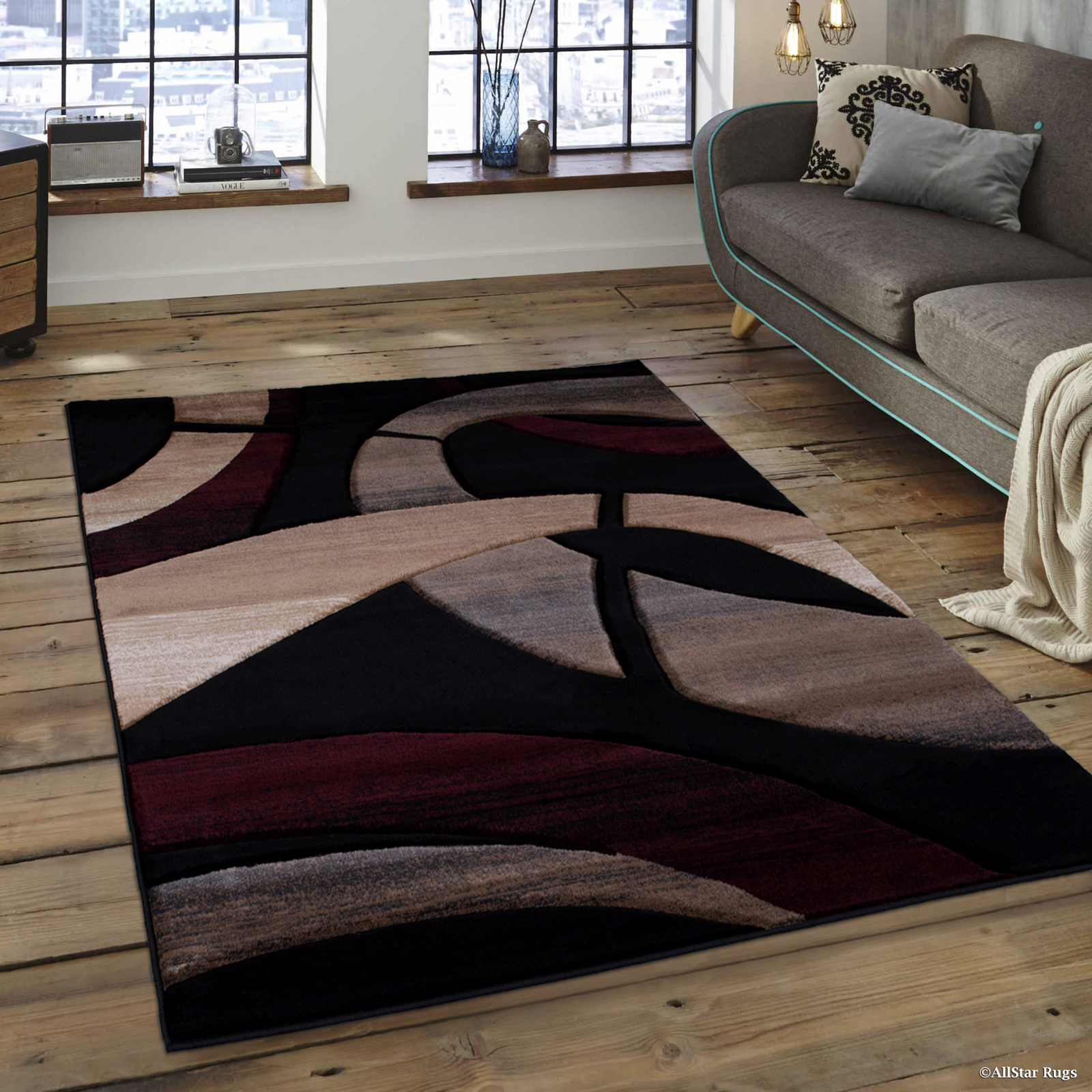 Allstar Black Carved Circles Modern Abstract Geometric Area Rug (3' 9