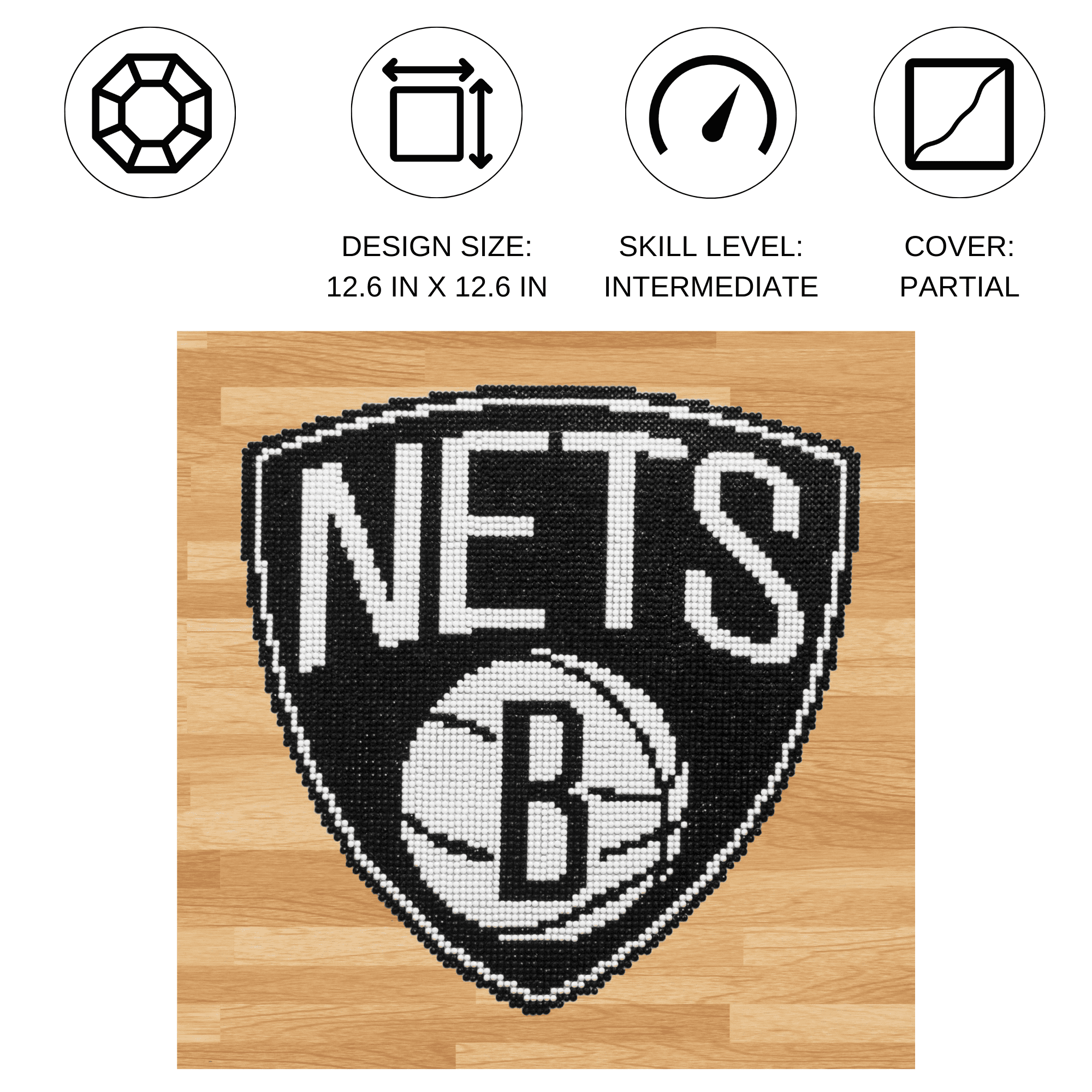 Diamond Dotz NBA Brooklyn Nets Basketball Diamond Painting Kits for Adults - Diamond Art Kits a Relaxing Creative Craft Kit with Dotz Gems 12.6"x12.6"