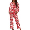thumbnail image 3 of Michellecmm Women Christmas Pajamas Set Print Lapel Neck Button-up Long Sleeve Tops Long Pants Loungewear Outfit, 3 of 7