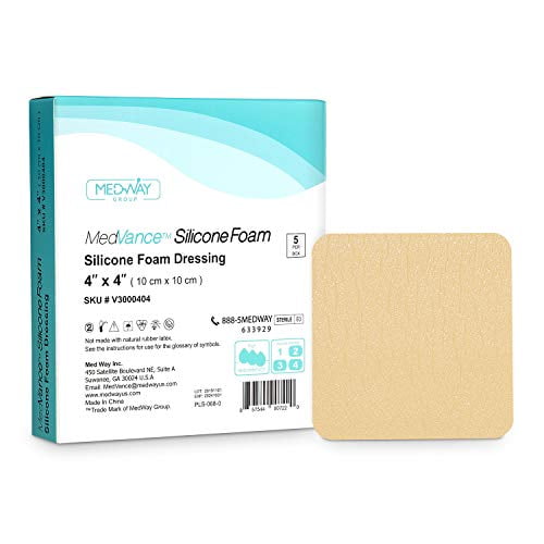 MedVance TM Silicone - Silicone Adhesive Foam Absorbent Dressing, 4'x4', Box of 5 dressings