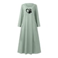 thumbnail image 4 of Meichang Robes Maxi en Coton et Lin pour Femmes Grande Taille à Manches Longues à Encolure Dégagée Imprimé Patte de Chien Cœur Robes Évasées Décontractées d'Été avec Poches Vert m, 4 of 5