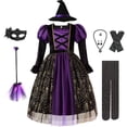 thumbnail image 2 of Vestido de bruja púrpura de manga larga para Halloween para niñas, disfraz de princesa bronceadora con estampado de telaraña, vampiro, fiesta de disfraces para niños Fivean unisex, 2 of 2