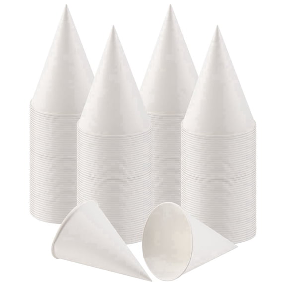 Snow Cone Cups – 200-Pack White Paper Cone Cups, 6 oz Capacity, 4" H × 2.8" Top, PE-Coated Leak-Resistant for Shaved Ice & Cold Beverages