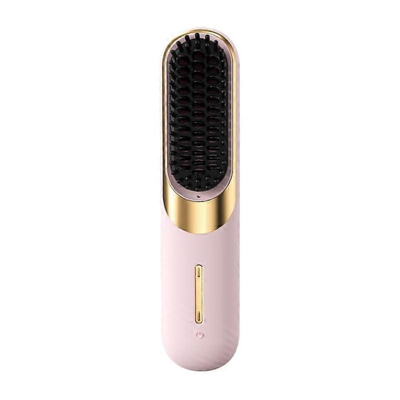 Cepillo alisador de pelo inalámbrico con cerdas cerámicas calefactables, mini peine de viaje recargable, color rosa.