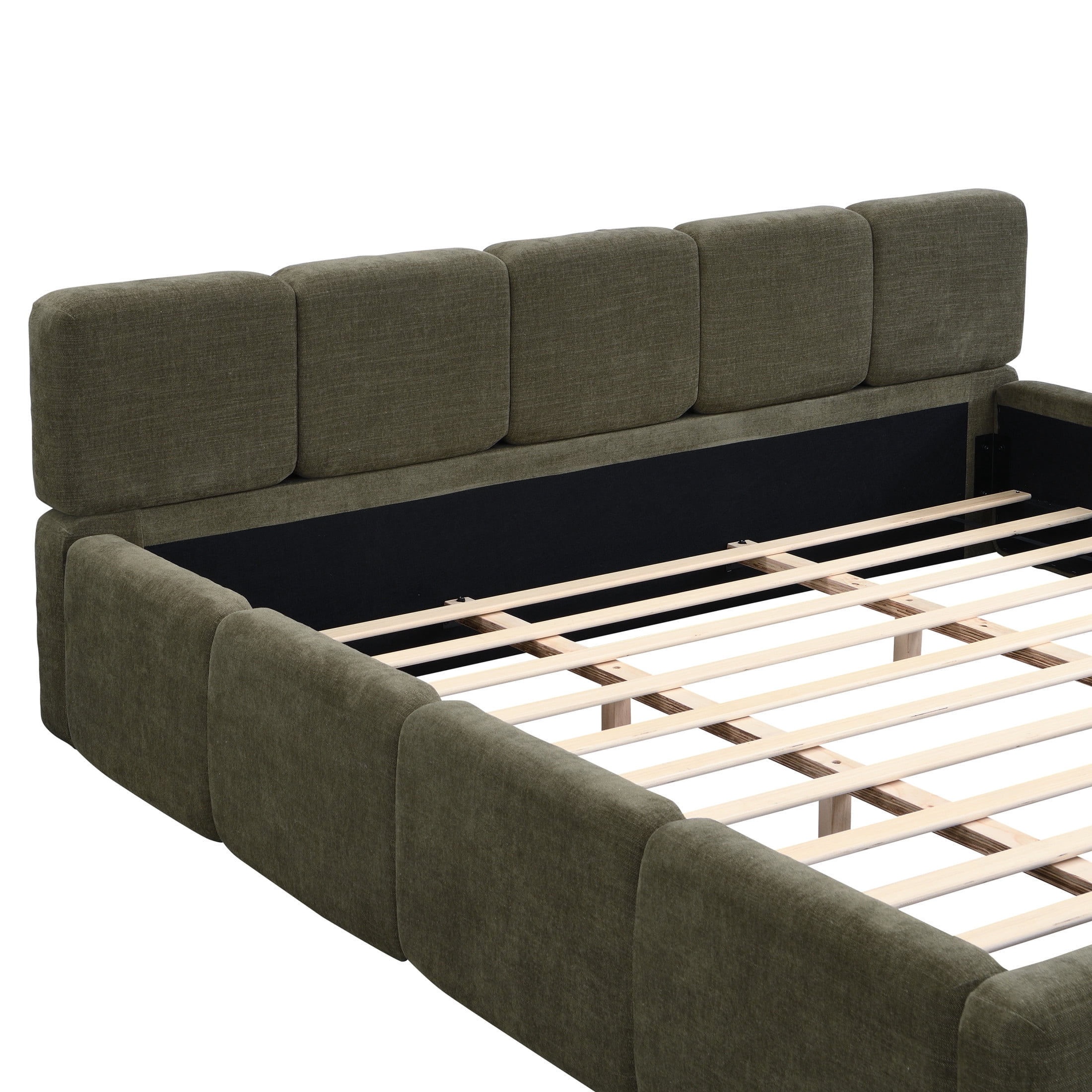 Christopher Knight Home 92" California King Size Bed Frame, Thick Headboard Footboard, Linen Blend Upholstery, Green