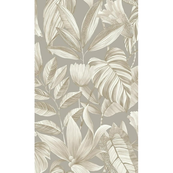 Grey Tropical Jungle Leaves Printed Non Woven Non-Pasted Textured Wallpaper 57 Sq. Ft.