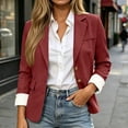 thumbnail image 2 of vdgthytj Blazer for Women Long Sleeve Open Front Button Lightweight Lapel Collar Fall Business Casual Work Jackets(Medium,Wine), 2 of 9
