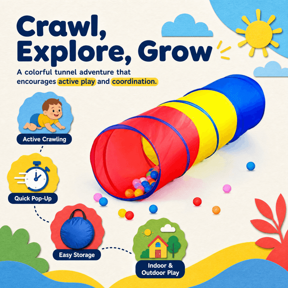 Moncoland Baby Tunnel Tent for Kids 1-3 Years Toddlers Crawl Tube Indoor Outdoor Polyester Toys