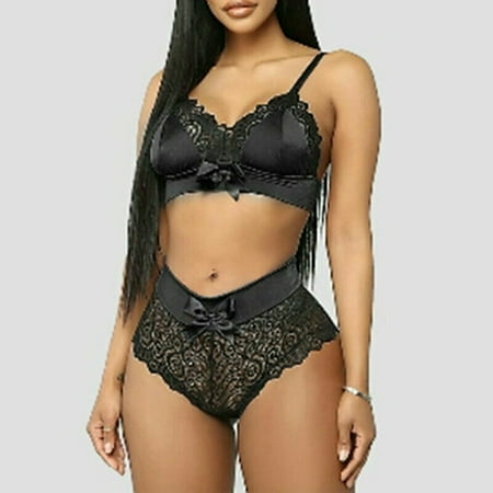 

YIWEI Womens Lingerie Set Lace Push Up Bra Underwear Sleepwear Nightwear Black M