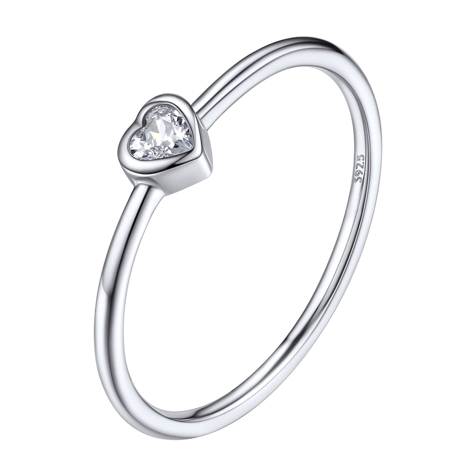 Silvora 3mm Sterling Silver Rings for Women Thin Engagement Promise Ring Heart Cubic Zirconia Stackable Thumb Pinky Band Non Tarnish Jewelry Size 8