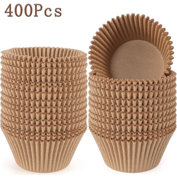 Tutuviw 400 Pcs Natural Cupcake Liners No Smell Grease-Proof Paper Muffin Liners Food-grade Baking Cups Unbleached Greaseproof Paper for Cupcakes Muffins Nuts (2.7x2x1.2in, Brown)