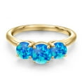 thumbnail image 3 of Gem Stone King 18K Yellow Gold Plated Silver Simulated Blue Opal Engagement Ring for Women | 0.84 Cttw | Round Cabochon 6MM | Gemstone October Birthstone | Size 8, 3 of 6